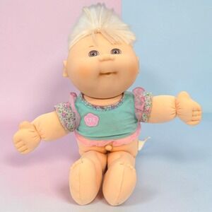 VTG 80s Mattel Cabbage Patch Kids Baby Doll Blonde Brown Eyes Aqua Top 1988 CPK